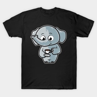 Cute Elephant Drinking Coffee Kawaii Neko Anime design T-Shirt